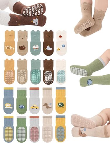 Toddler Non-Skid Socks with Grips Baby Girls Boys Anti-Slip Crew Cartoon Socks for Infants 10 Pairs in Saudi Arabia