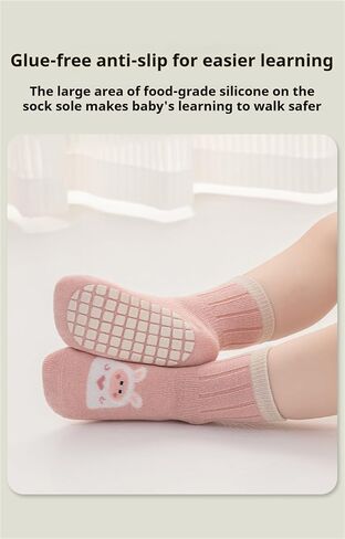 Toddler Non-Skid Socks with Grips Baby Girls Boys Anti-Slip Crew Cartoon Socks for Infants 10 Pairs in Saudi Arabia