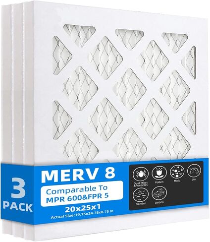 (3 عبوات) 20 × 25 × 1 مرشحات هواء للفرن، MPR 600 & FPR 5، مرشح هواء مطوي MERV 8 (الحجم الفعلي: 19 3/4 بوصة × 24 3/4 بوصة × 3/4 بوصة) in Kuwait