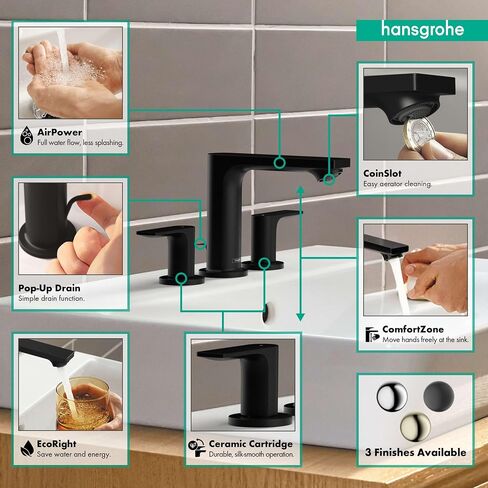 صنبور حوض حمام Hansgrohe Rebris E المعاصر بمقبضين و3 فتحات بطول 5 بوصات من الكروم، 72532001 in Saudi Arabia