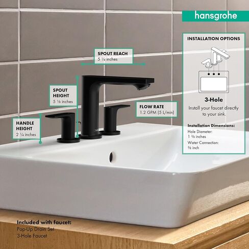 صنبور حوض حمام Hansgrohe Rebris E المعاصر بمقبضين و3 فتحات بطول 5 بوصات من الكروم، 72532001 in Saudi Arabia