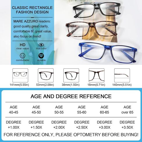 MARE AZZURO Lightweight Reading Glasses Women Large Square Readers 1.0 1.25 1.5 1.75 2.0 2.25 2.5 2.75 3.0 3.5 4.0 5.0 6.0 in Saudi Arabia