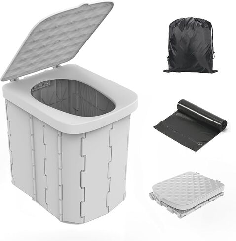 Portable Camping Toilet for Adults - Hapoon XL Portable Folding Toilet with Lid,Travel Portable Potty for Adults,Porta Potty Car Toilet,12 Toilet bags, 12 pack Liquid Waste Gel,Black in Saudi Arabia