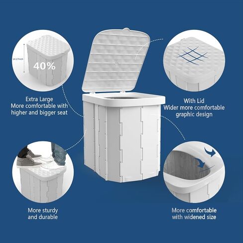 Portable Camping Toilet for Adults - Hapoon XL Portable Folding Toilet with Lid,Travel Portable Potty for Adults,Porta Potty Car Toilet,12 Toilet bags, 12 pack Liquid Waste Gel,Black in Saudi Arabia