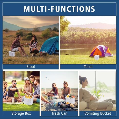 Portable Camping Toilet for Adults - Hapoon XL Portable Folding Toilet with Lid,Travel Portable Potty for Adults,Porta Potty Car Toilet,12 Toilet bags, 12 pack Liquid Waste Gel,Black in Saudi Arabia