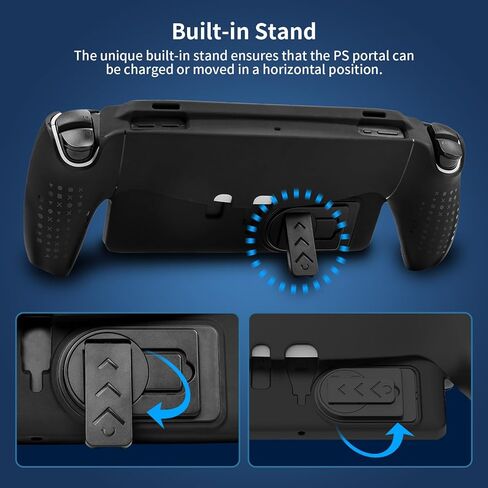 غطاء واقٍ متوافق مع Playstation Portal، جراب صلب من مادة TPU الناعمة غير القابلة للانزلاق مع مسند وغطاءين لمقبض الإبهام متوافق مع ملحقات وحدة التحكم عن بعد لـ PS Portal - أسود in Kuwait