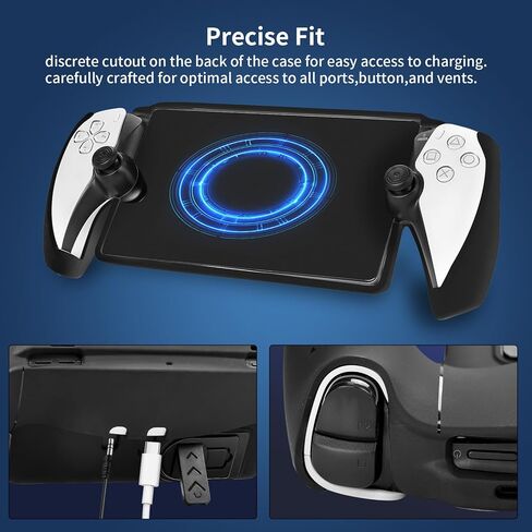 غطاء واقٍ متوافق مع Playstation Portal، جراب صلب من مادة TPU الناعمة غير القابلة للانزلاق مع مسند وغطاءين لمقبض الإبهام متوافق مع ملحقات وحدة التحكم عن بعد لـ PS Portal - أسود in Kuwait