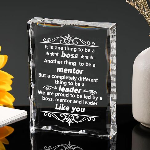 Movdyka Boss Gifts for Men Women Lady, Best Retirement Birthday Gifts for Boss, Crystal Engraved Plaque Office Decor, Great Going Away Boss Day Appreciation to My Boss in Saudi Arabia