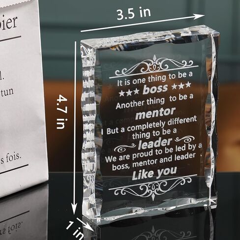 Movdyka Boss Gifts for Men Women Lady, Best Retirement Birthday Gifts for Boss, Crystal Engraved Plaque Office Decor, Great Going Away Boss Day Appreciation to My Boss in Saudi Arabia
