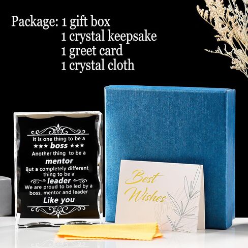 Movdyka Boss Gifts for Men Women Lady, Best Retirement Birthday Gifts for Boss, Crystal Engraved Plaque Office Decor, Great Going Away Boss Day Appreciation to My Boss in Saudi Arabia