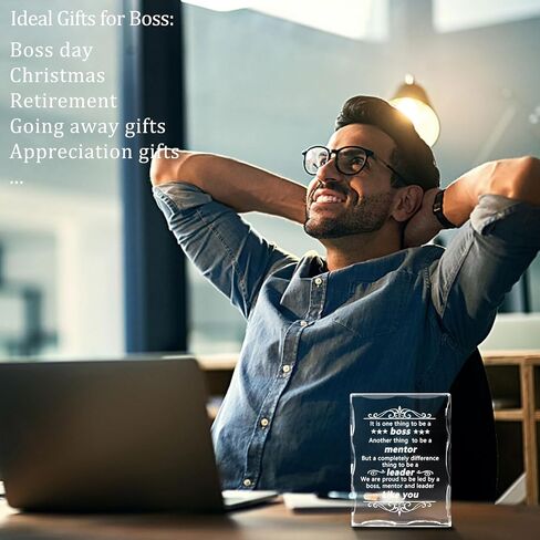 Movdyka Boss Gifts for Men Women Lady, Best Retirement Birthday Gifts for Boss, Crystal Engraved Plaque Office Decor, Great Going Away Boss Day Appreciation to My Boss in Saudi Arabia