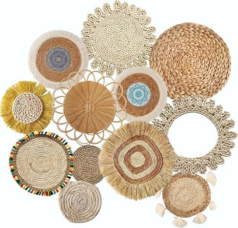 oiikain Boho Wall Basket Decor Set: 7 Pack Handmade Seagrass Woven Rattan Hanging Baskets - Rustic Farmhouse Accent for Bedroom, Living Room, Kitchen & Home Decoration (Bohemian, 7 Pack) in Saudi Arabia