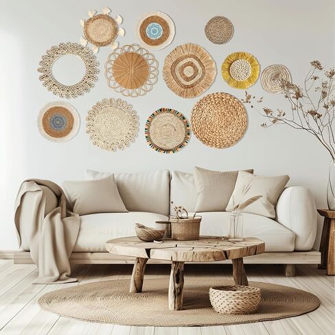 oiikain Boho Wall Basket Decor Set: 7 Pack Handmade Seagrass Woven Rattan Hanging Baskets - Rustic Farmhouse Accent for Bedroom, Living Room, Kitchen & Home Decoration (Bohemian, 7 Pack) in Saudi Arabia