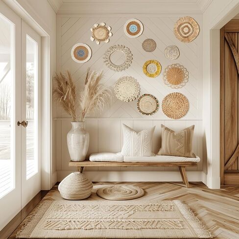 oiikain Boho Wall Basket Decor Set: 7 Pack Handmade Seagrass Woven Rattan Hanging Baskets - Rustic Farmhouse Accent for Bedroom, Living Room, Kitchen & Home Decoration (Bohemian, 7 Pack) in Saudi Arabia