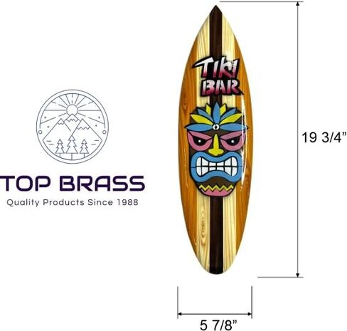 ديكور جداري من النحاس الأصفر مقاس 19 ¾ بوصة Tiki Bar Surfboard Wall Décor - خشب صلب شديد اللمعان مع رأس / قناع Tiki ملون in Kuwait