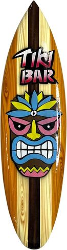 ديكور جداري من النحاس الأصفر مقاس 19 ¾ بوصة Tiki Bar Surfboard Wall Décor - خشب صلب شديد اللمعان مع رأس / قناع Tiki ملون in Kuwait