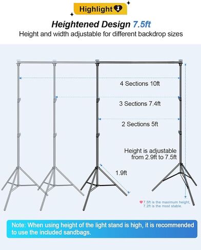 Photo Backdrop Stand, 10x6.5ft Heavy Duty Background Stand for Photoshoot,Hemmotop Adjustable Backdrops Stand for Parties,Photography,Photo Booth,Projector Screen in Saudi Arabia