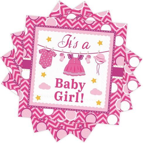 مناديل DYLIVeS Pink It's a Baby Girl، مناديل عشاء لحفلات استقبال المولود الجديد، مناديل ورقية للاستعمال مرة واحدة لغداء كوكتيل من أجل ديكورات حفلات استحمام الطفلة، لوازم الكشف عن الجنس، 50 عبوة، 3 طبقات in Saudi Arabia