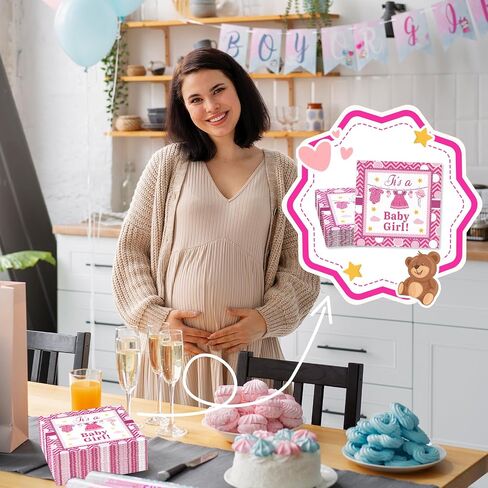 مناديل DYLIVeS Pink It's a Baby Girl، مناديل عشاء لحفلات استقبال المولود الجديد، مناديل ورقية للاستعمال مرة واحدة لغداء كوكتيل من أجل ديكورات حفلات استحمام الطفلة، لوازم الكشف عن الجنس، 50 عبوة، 3 طبقات in Saudi Arabia
