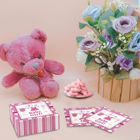 مناديل DYLIVeS Pink It's a Baby Girl، مناديل عشاء لحفلات استقبال المولود الجديد، مناديل ورقية للاستعمال مرة واحدة لغداء كوكتيل من أجل ديكورات حفلات استحمام الطفلة، لوازم الكشف عن الجنس، 50 عبوة، 3 طبقات in Saudi Arabia