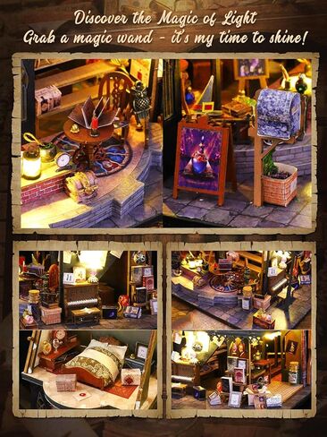 مجموعة زوايا الكتب DIY، إدراج رف الكتب DIY Mira Magie House Booknook Stand خزانة الكتب نموذج بناء مجموعة الإبداع ديكور الزقاق مع ضوء LED in Kuwait