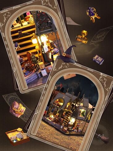 مجموعة زوايا الكتب DIY، إدراج رف الكتب DIY Mira Magie House Booknook Stand خزانة الكتب نموذج بناء مجموعة الإبداع ديكور الزقاق مع ضوء LED in Kuwait