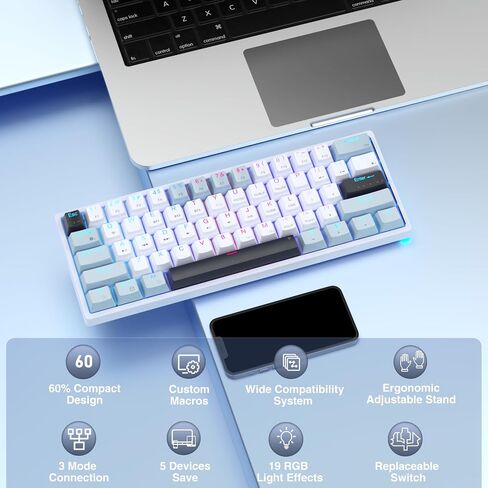 SOLAKAKA SK961 Wireless Mechanical Keyboard with RGB Backlight,Tri-Mode BT5.0/Wired/2.4GHz 60 Percent Wireless Gaming Keyboard,Red Switch in Saudi Arabia