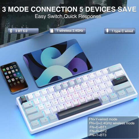 SOLAKAKA SK961 Wireless Mechanical Keyboard with RGB Backlight,Tri-Mode BT5.0/Wired/2.4GHz 60 Percent Wireless Gaming Keyboard,Red Switch in Saudi Arabia