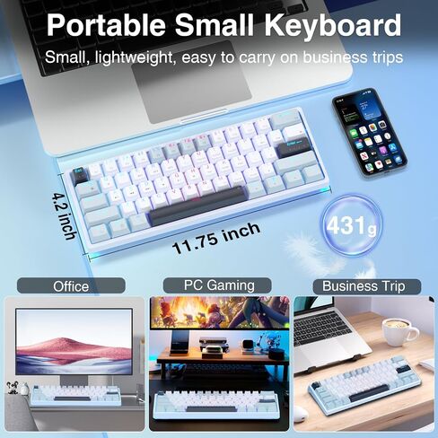 SOLAKAKA SK961 Wireless Mechanical Keyboard with RGB Backlight,Tri-Mode BT5.0/Wired/2.4GHz 60 Percent Wireless Gaming Keyboard,Red Switch in Saudi Arabia