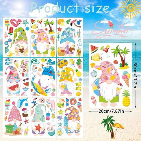 ملصقات نافذة الصيف، ملصقات نافذة جنوم الليمون، ملصقات نافذة صيفية مرحبًا للنوافذ الزجاجية، قابلة للإزالة مزدوجة الجوانب، زجاج PVC ثابت، لوازم حفلات الشاطئ وديكور العطلات (9 ورقات) in Kuwait