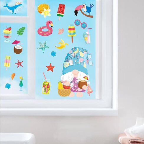 ملصقات نافذة الصيف، ملصقات نافذة جنوم الليمون، ملصقات نافذة صيفية مرحبًا للنوافذ الزجاجية، قابلة للإزالة مزدوجة الجوانب، زجاج PVC ثابت، لوازم حفلات الشاطئ وديكور العطلات (9 ورقات) in Kuwait