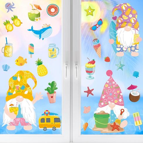 ملصقات نافذة الصيف، ملصقات نافذة جنوم الليمون، ملصقات نافذة صيفية مرحبًا للنوافذ الزجاجية، قابلة للإزالة مزدوجة الجوانب، زجاج PVC ثابت، لوازم حفلات الشاطئ وديكور العطلات (9 ورقات) in Kuwait