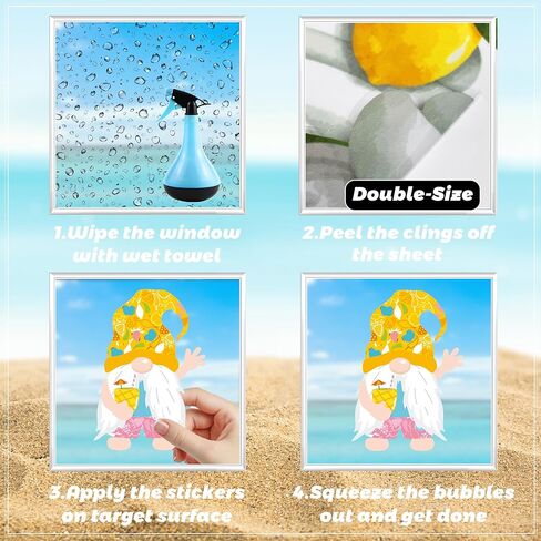 ملصقات نافذة الصيف، ملصقات نافذة جنوم الليمون، ملصقات نافذة صيفية مرحبًا للنوافذ الزجاجية، قابلة للإزالة مزدوجة الجوانب، زجاج PVC ثابت، لوازم حفلات الشاطئ وديكور العطلات (9 ورقات) in Kuwait