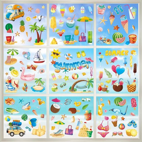 Summer Window Clings Stickers Lemon Gnome Window Decals Hello Summer Window Clings for Glass Windows Removable Double Sided Static PVC Glass Beach Pool Party Supplies Holiday Decoration (9 Sheets) in Saudi Arabia