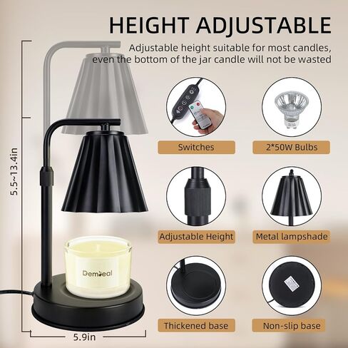 Candle Warmer Lamp with Dimmable Timer, Glass Lampshade Metal Base Adjustable Height, Light Heat Melting Wax Candle Jars, Vintage Home Decor, Gifts for Women Mother's Day Birthday Gift in Saudi Arabia