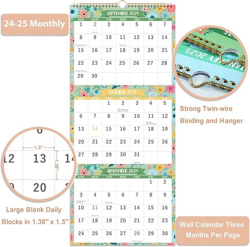 تقويم الحائط 2024-2025 - 2024-2025 تقويم الحائط من يوليو 2024 إلى ديسمبر 2025، تقويم 2024-2025 مع التاريخ اليولياني، 14.75 بوصة × 11.5 بوصة، ورق سميك in Kuwait