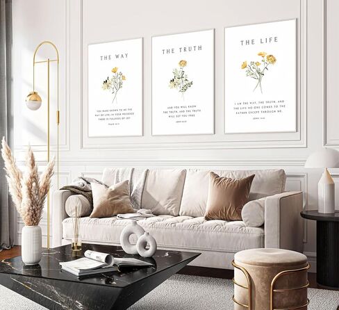 3Pcs Christian Bible Verse Floral Canvas Wall Art PicturesThe Way,The Truth,The Life Posters Prints Minimalist Botanical Painting Scripture Wall Decor for Living Room Bedroom 12x16in Unframed in Saudi Arabia