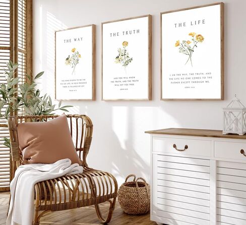 3Pcs Christian Bible Verse Floral Canvas Wall Art PicturesThe Way,The Truth,The Life Posters Prints Minimalist Botanical Painting Scripture Wall Decor for Living Room Bedroom 12x16in Unframed in Saudi Arabia