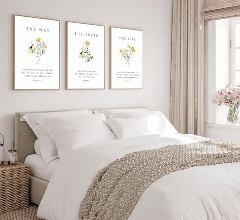 3Pcs Christian Bible Verse Floral Canvas Wall Art PicturesThe Way,The Truth,The Life Posters Prints Minimalist Botanical Painting Scripture Wall Decor for Living Room Bedroom 12x16in Unframed in Saudi Arabia