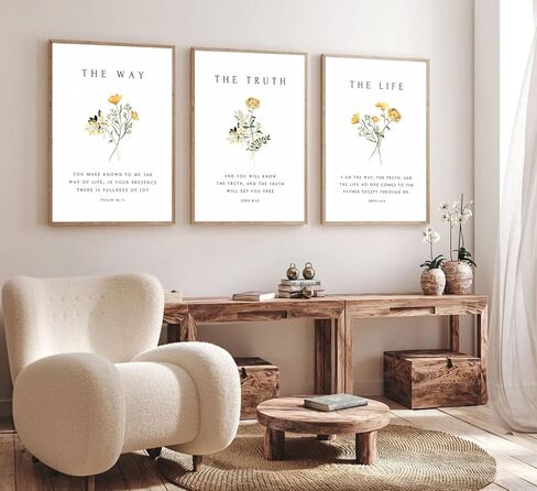 3Pcs Christian Bible Verse Floral Canvas Wall Art PicturesThe Way,The Truth,The Life Posters Prints Minimalist Botanical Painting Scripture Wall Decor for Living Room Bedroom 12x16in Unframed in Saudi Arabia