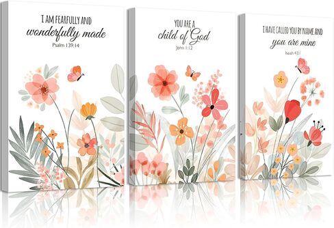 3Pcs Christian Bible Verse Floral Canvas Wall Art PicturesThe Way,The Truth,The Life Posters Prints Minimalist Botanical Painting Scripture Wall Decor for Living Room Bedroom 12x16in Unframed in Saudi Arabia
