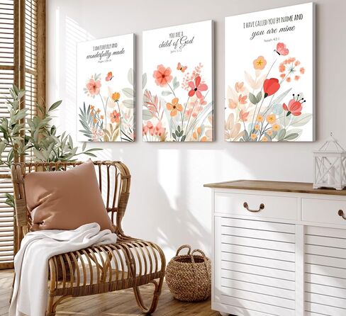 3Pcs Christian Bible Verse Floral Canvas Wall Art PicturesThe Way,The Truth,The Life Posters Prints Minimalist Botanical Painting Scripture Wall Decor for Living Room Bedroom 12x16in Unframed in Saudi Arabia