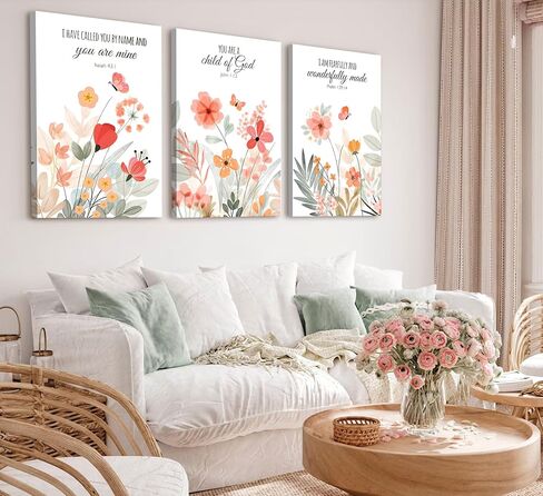 3Pcs Christian Bible Verse Floral Canvas Wall Art PicturesThe Way,The Truth,The Life Posters Prints Minimalist Botanical Painting Scripture Wall Decor for Living Room Bedroom 12x16in Unframed in Saudi Arabia