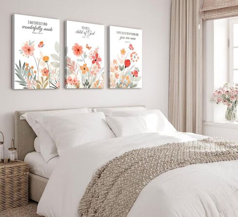 3Pcs Christian Bible Verse Floral Canvas Wall Art PicturesThe Way,The Truth,The Life Posters Prints Minimalist Botanical Painting Scripture Wall Decor for Living Room Bedroom 12x16in Unframed in Saudi Arabia