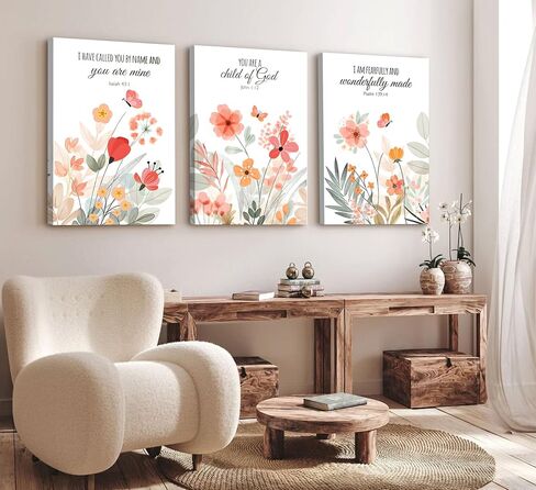 3Pcs Christian Bible Verse Floral Canvas Wall Art PicturesThe Way,The Truth,The Life Posters Prints Minimalist Botanical Painting Scripture Wall Decor for Living Room Bedroom 12x16in Unframed in Saudi Arabia