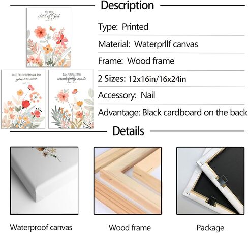 3Pcs Christian Bible Verse Floral Canvas Wall Art PicturesThe Way,The Truth,The Life Posters Prints Minimalist Botanical Painting Scripture Wall Decor for Living Room Bedroom 12x16in Unframed in Saudi Arabia