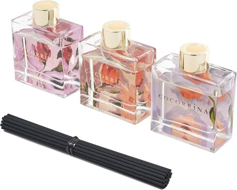 COCORRÍNA Reed Diffuser Set of 3-3 Pack/ 3.04 Fl.oz Diffuser with 24 Sticks Warm Vanilla/Cherry Blossom/Lavender Thyme Reed Diffuser for Home Bathroom Office Shelf Decor in Kuwait