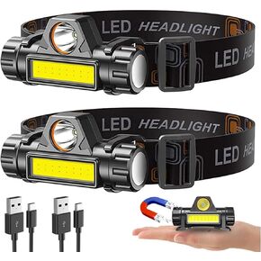 LED Headlamp Flashlight, Ultra Light Bright LED Rechargeable Headlight with Magnetic Base,2 Pack Waterproof Head Lamp,Lightweight Headlight Head Torch, for Outdoor Camping Running Hiking Fishing