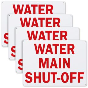 4 Pcs Water Main Shut off Sign 10" x 14" Aluminum Water Sign, Use Indoor Outdoor, Safety Security Caution Warning Notice