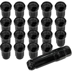 20PCS Car Wheel Lug Nuts, Fuel Rim Lug Nut Lock Removal Socket Replacement Tool, Chrome 1/2''-20 Aftermarket Closed End Duplex 6 Spline Lug Nuts with 1 Key, Universal for SUVs, RVs (Red)
